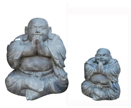 Product image of the product “Monk laughing sitting, stone cast, in the sizes from 22cm to 130cm. Natural and Antique finish ”